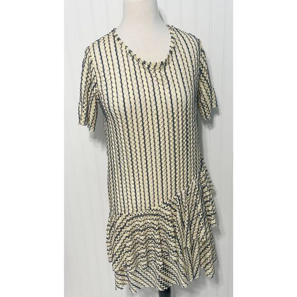 Zara W/B Dress Mesh Sheer Open Knit Unlined Ruffle Short Sleeve Cream Blue Small - Picture 12 of 12